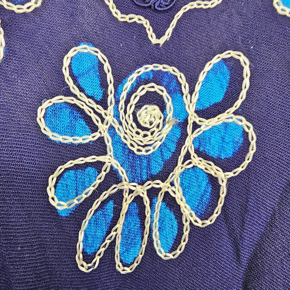 Asha Womans size L Short Sleeve Midi V-Neck Dress Blue Embroidered Floral - Picture 5 of 8